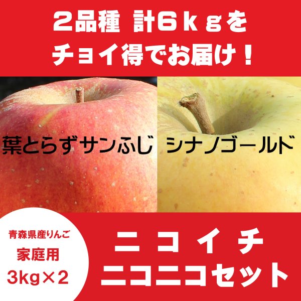 画像1: 【ニコイチセット】葉とらずサンふじ＆シナノゴールド　家庭用　３kg×２箱 ≪送料込≫ (1)